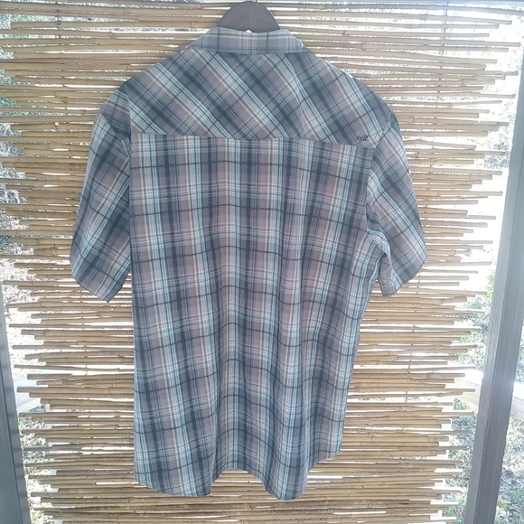 Coastal XXL Mens Tan Turquoise Plaid Snap Western Shirt - Picture 3 of 9